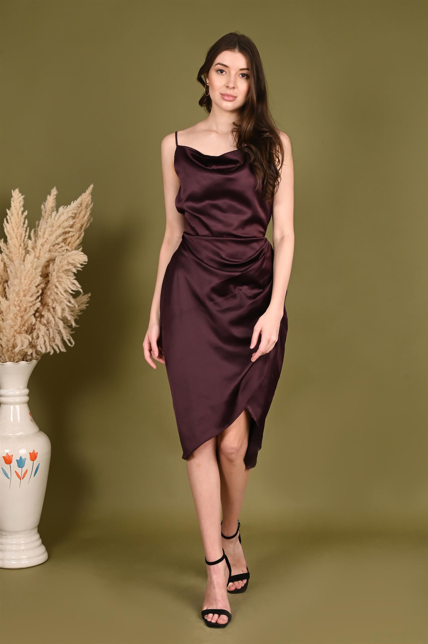 Satin Ruched Bodycon Dress