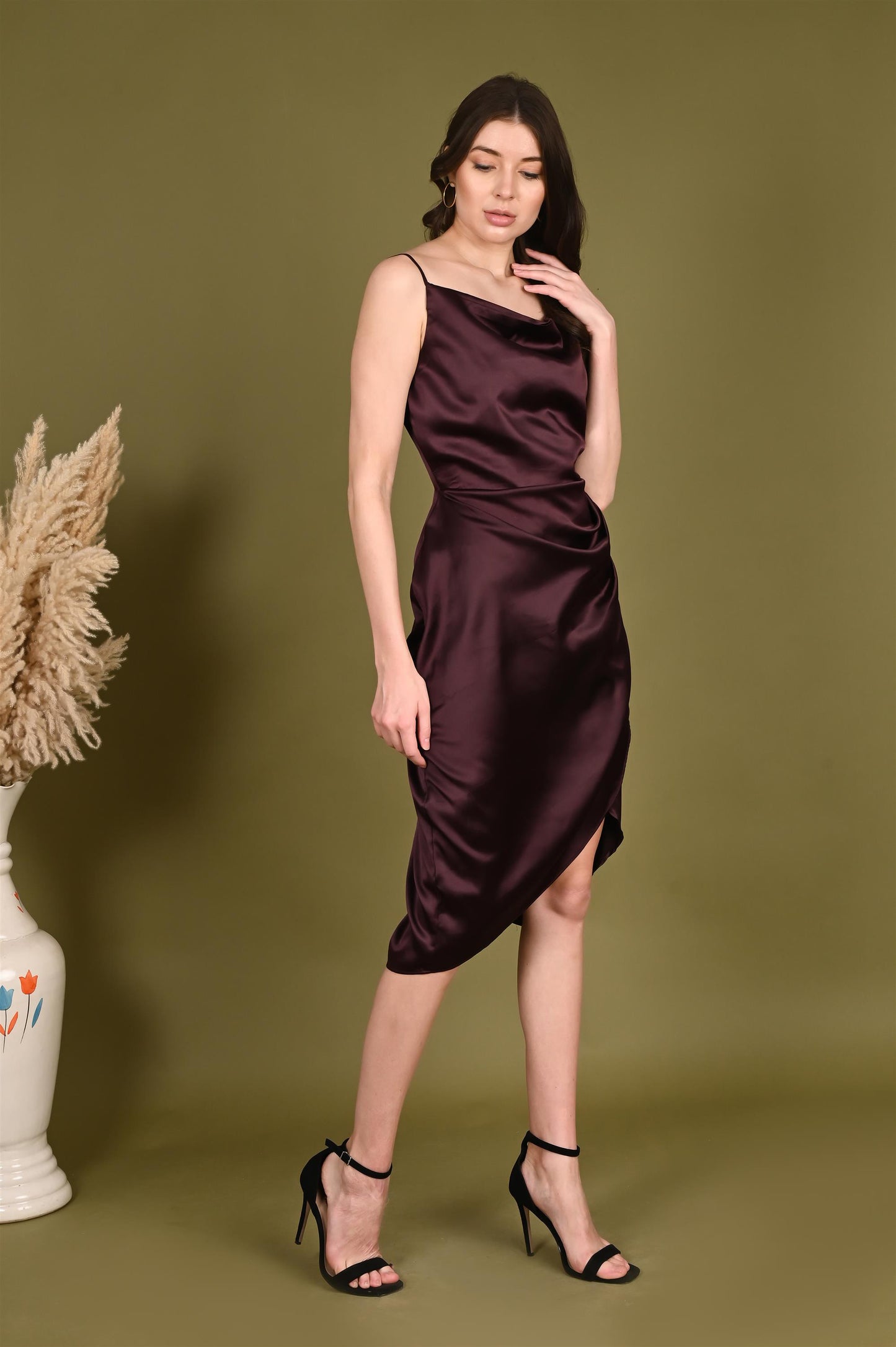 Satin Ruched Bodycon Dress