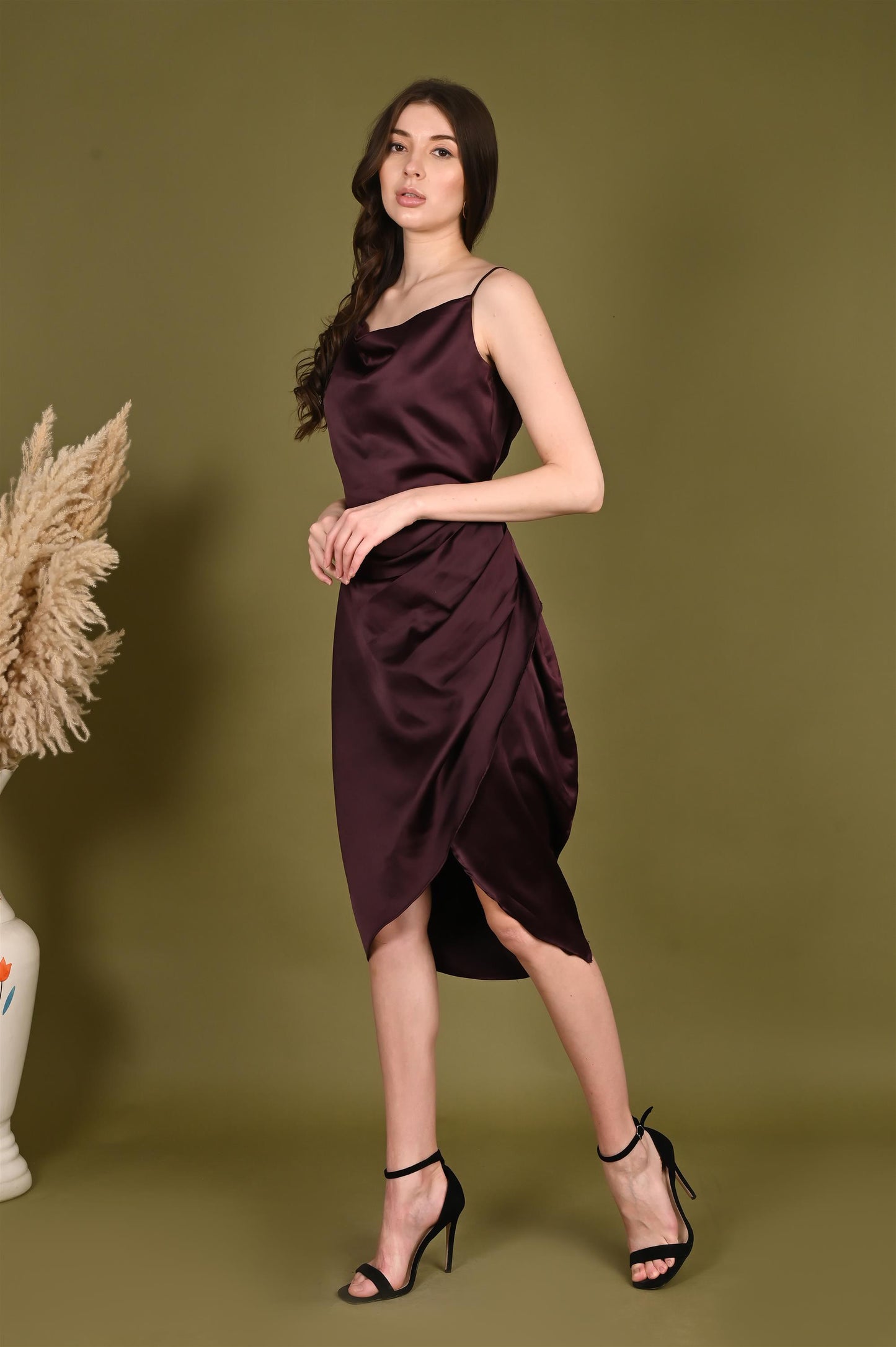 Satin Ruched Bodycon Dress